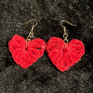Red Heart-Shaped Crochet Earrings